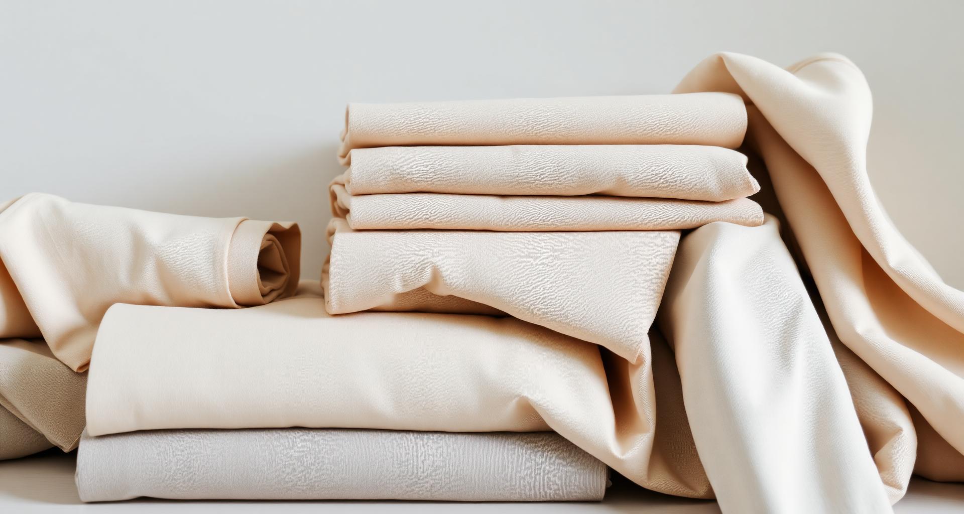 Sorgfältig gefaltete Stoffe in neutralen Beige- und Grautönen